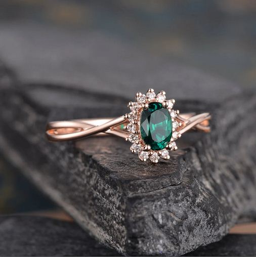 1.25 Ct Oval Cut Green Emerald Rose Gold Over On 925 Sterling Silver Infinity Engagement Ring