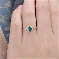 1.25 Ct Oval Cut Green Emerald Rose Gold Over On 925 Sterling Silver Infinity Engagement Ring
