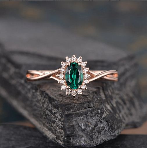 Ct Oval Cut Green Emerald Rose Gold Over On 925 Sterling