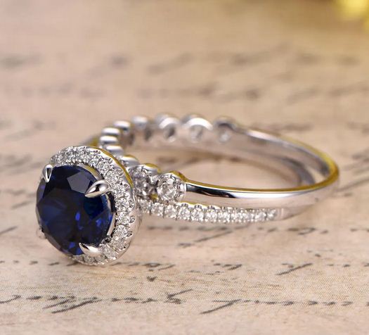2.50 Ct Round Cut Blue Sapphire & White CZ 925 Sterling Silver Engagement Ring Set