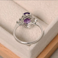 2.75 Ct Oval Cut Purple Amethyst Halo Floral Engagement Ring In 925 Sterling Silver