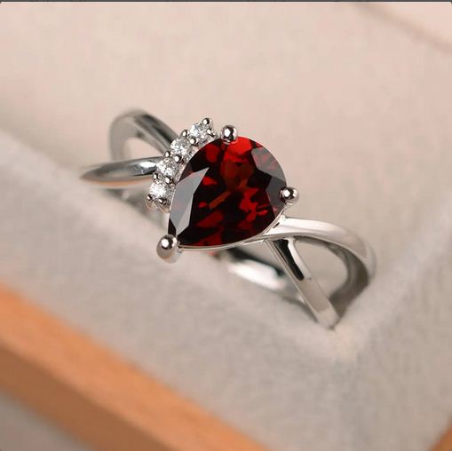 1.75 CT Pear Cut Red Garnet 925 Sterling Silver Infinity Unique Engagement Ring