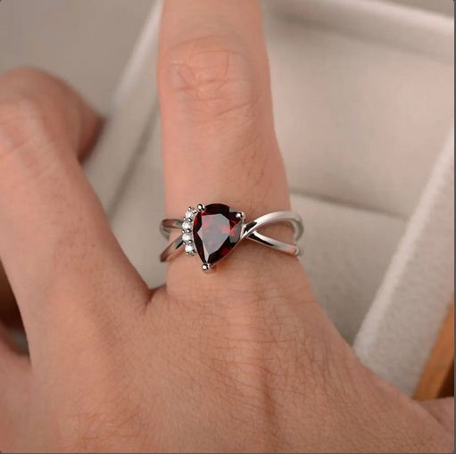1.75 CT Pear Cut Red Garnet 925 Sterling Silver Infinity Unique Engagement Ring