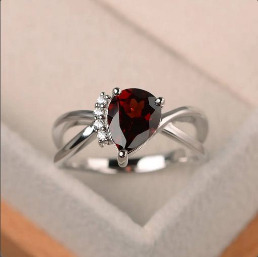 1.75 CT Pear Cut Red Garnet 925 Sterling Silver Infinity Unique Engagement Ring