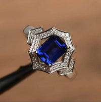 4.00 Ct Emerald Cut Blue Sapphire 925 Sterling Silver Halo Engagement Ring