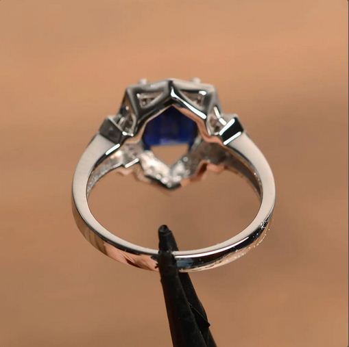 4.00 Ct Emerald Cut Blue Sapphire 925 Sterling Silver Halo Engagement Ring