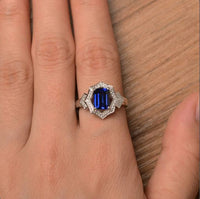 4.00 Ct Emerald Cut Blue Sapphire 925 Sterling Silver Halo Engagement Ring