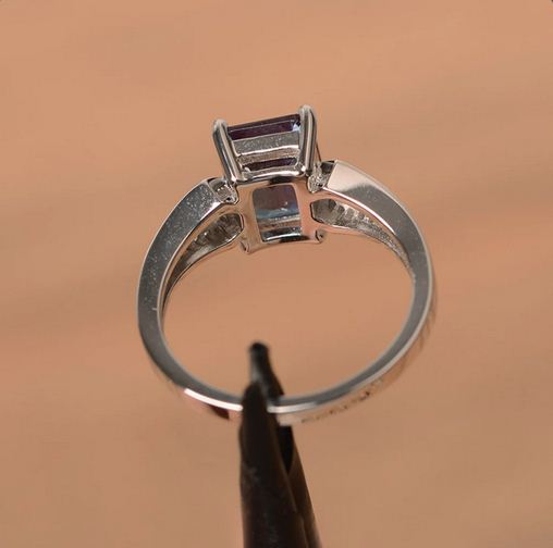 2.25 Ct Emerald Cut Purple Alexandrite 925 Sterling Silver Solitaire W/Accents Ring