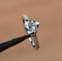 1.75 Ct Heart Cut Aquamarine Solitaire W/Accents Proposal Ring 925 Sterling Silver