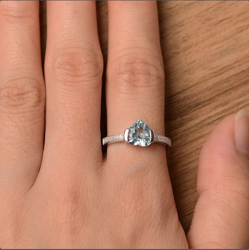 1.75 Ct Heart Cut Aquamarine Solitaire W/Accents Proposal Ring 925 Sterling Silver