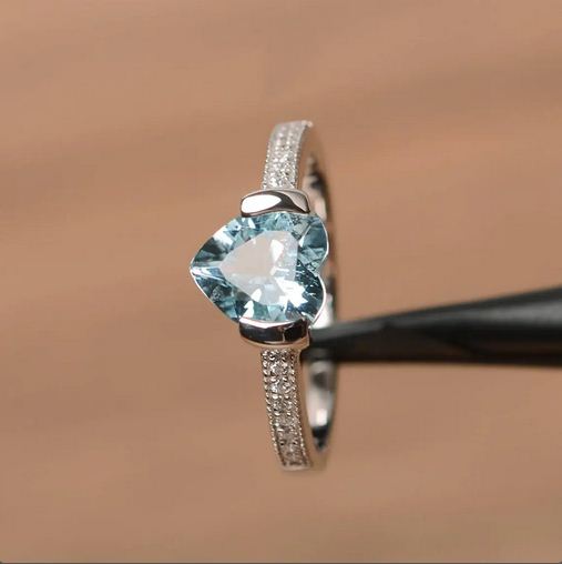 1.75 Ct Heart Cut Aquamarine Solitaire W/Accents Proposal Ring 925 Sterling Silver