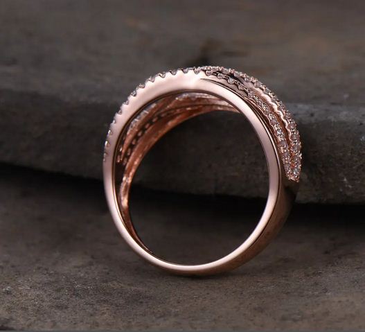 1.25 Ct Round Cut White CZ Rose Gold Ove On 925 Sterling Silver Criss Cross Infinity Ring