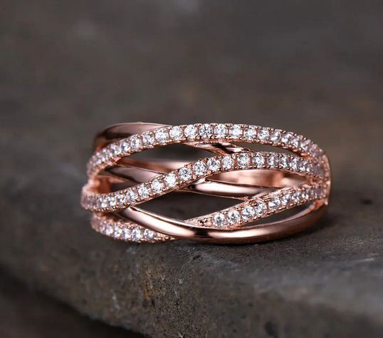 1.25 Ct Round Cut White CZ Rose Gold Ove On 925 Sterling Silver Criss Cross Infinity Ring