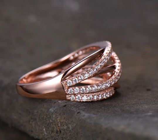 1.25 Ct Round Cut White CZ Rose Gold Ove On 925 Sterling Silver Criss Cross Infinity Ring