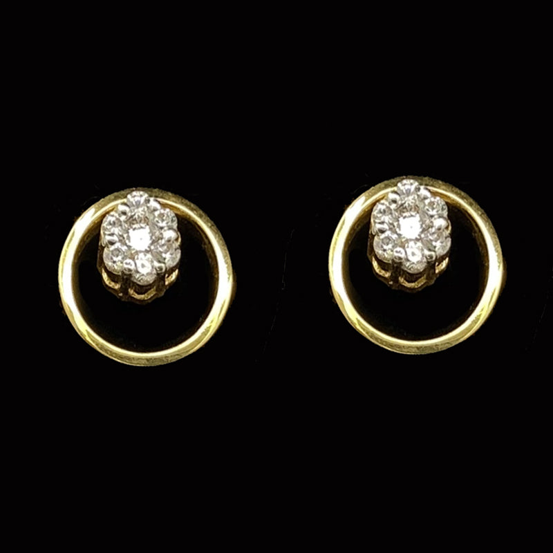 18K Gold Contemporary Solitaire Petite Floral Diamond Stud Earrings