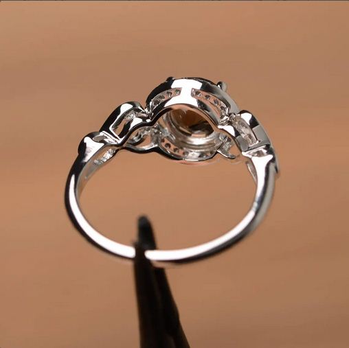 1.25 Ct Round Cut Smoky Quartz & White CZ Halo Filigree Promise Ring 925 Sterling Silver