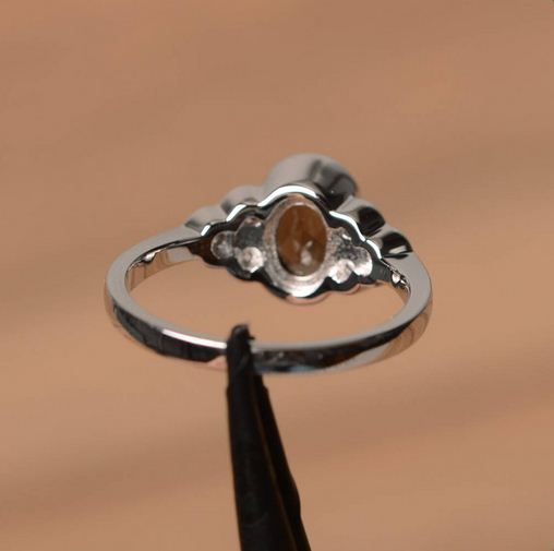 2.25 Ct Oval Cut Smoky Quartz & White CZ Solitaire W/Accents Ring In 925 Sterling Silver