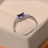 1.20 Ct Princess Cut Purple Amethyst Solitaire W/Accents Engagement Ring 925 Sterling Silver