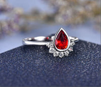 1.50 Ct Pear Cut Red Garnet 925 Sterling Silver Half Halo Engagement Ring