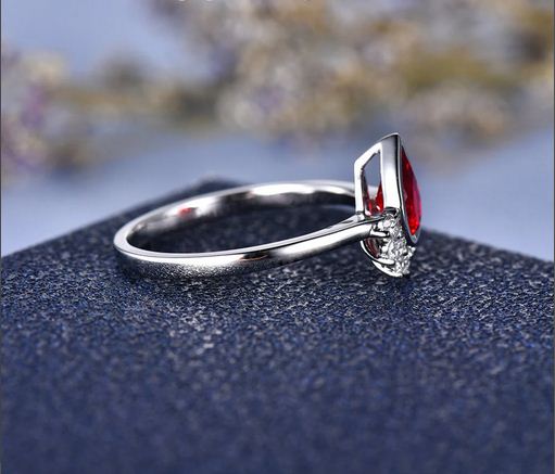 1.50 Ct Pear Cut Red Garnet 925 Sterling Silver Half Halo Engagement Ring