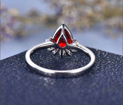 1.50 Ct Pear Cut Red Garnet 925 Sterling Silver Half Halo Engagement Ring