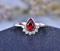 1.50 Ct Pear Cut Red Garnet 925 Sterling Silver Half Halo Engagement Ring