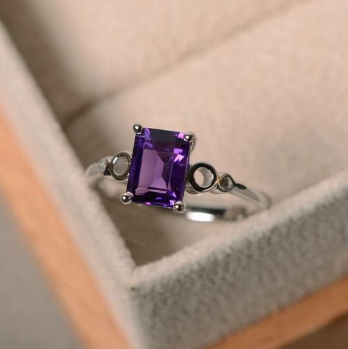 2.00 Ct Emerald Cut Purple Amethyst 925 Sterling Silver Solitaire Anniversary Ring