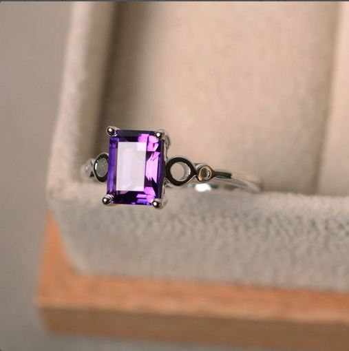 2.00 Ct Emerald Cut Purple Amethyst 925 Sterling Silver Solitaire Anniversary Ring