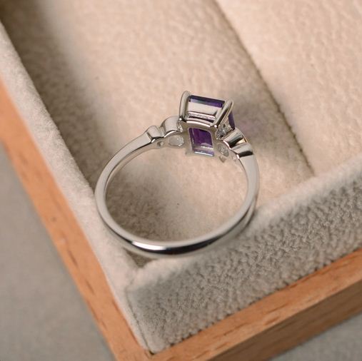 2.00 Ct Emerald Cut Purple Amethyst 925 Sterling Silver Solitaire Anniversary Ring