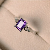 2.00 Ct Emerald Cut Purple Amethyst 925 Sterling Silver Solitaire Anniversary Ring