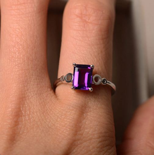 2.00 Ct Emerald Cut Purple Amethyst 925 Sterling Silver Solitaire Anniversary Ring