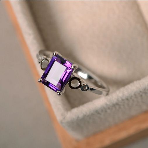 2.00 Ct Emerald Cut Purple Amethyst 925 Sterling Silver Solitaire Anniversary Ring