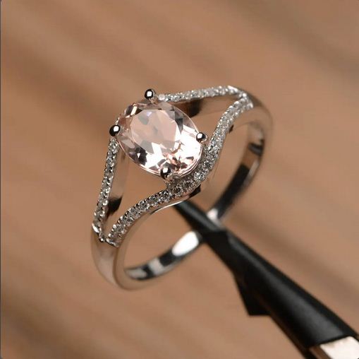 1.75 Ct Oval Cut Peach Morganite 925 Sterling Silver Split Shank Anniversary Gift Ring