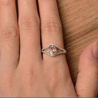 1.75 Ct Oval Cut Peach Morganite 925 Sterling Silver Split Shank Anniversary Gift Ring