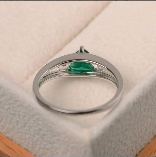 1.20 Ct Trillion Cut Green Emerald Three-Stone Promise Ring 925 Sterling Silver