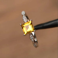 1.50 Ct Princess Cut Yellow Citrine 925 Sterling Silver Solitaire W/Accents Ring