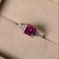 2.30 Ct Princess Cut Pink Ruby 925 sterling Silver Solitaire W/Accents Wedding Ring