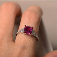 2.30 Ct Princess Cut Pink Ruby 925 sterling Silver Solitaire W/Accents Wedding Ring