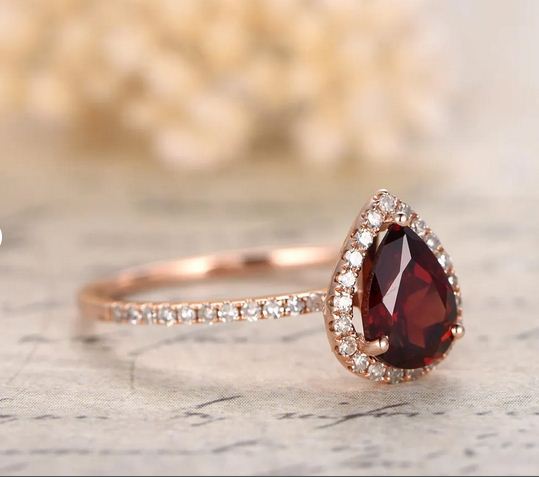 1.50 Ct Pear Cut Red Garnet Rose Gold Over On 925 Sterling Silver Halo Engagemenent Ring