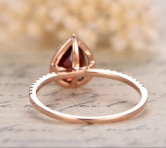 1.50 Ct Pear Cut Red Garnet Rose Gold Over On 925 Sterling Silver Halo Engagemenent Ring