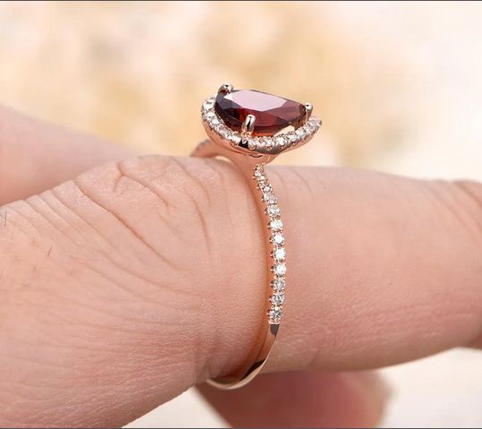 1.50 Ct Pear Cut Red Garnet Rose Gold Over On 925 Sterling Silver Halo Engagemenent Ring