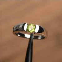 1.00 Ct Round Cut Green Peridot Bezel Set Solitaire Promise Ring 925 Sterling Silver