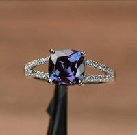 2.30 Ct Cushion Cut Purple Alexandrite 925 Sterling Silver Split Shank Engagement Ring