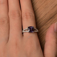 2.30 Ct Cushion Cut Purple Alexandrite 925 Sterling Silver Split Shank Engagement Ring