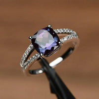 2.30 Ct Cushion Cut Purple Alexandrite 925 Sterling Silver Split Shank Engagement Ring