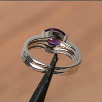 2.75 Ct Oval Cut Purple Amethyst 925 Sterling Silver February Birthstone Ring Set