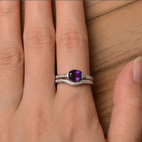 2.75 Ct Oval Cut Purple Amethyst 925 Sterling Silver February Birthstone Ring Set