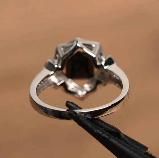 4.00 Ct Emerald Cut Black Diamond & Round CZ 925 Sterling Silver Halo Ring