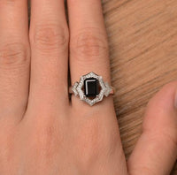 4.00 Ct Emerald Cut Black Diamond & Round CZ 925 Sterling Silver Halo Ring