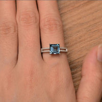 2.25 Ct Princess Cut London Blue Topaz 925 Sterling Silver Split Shank Engagement Ring